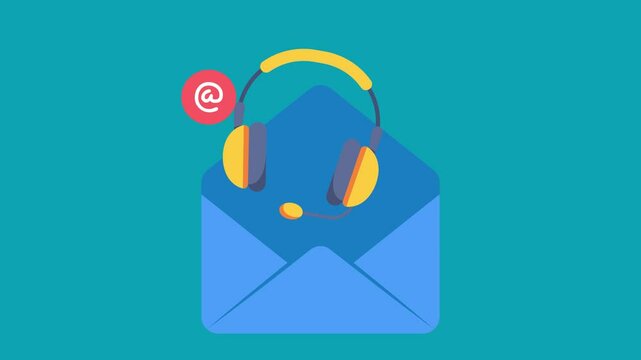 Animated Customer Service Email Support Request with Headset and Help Message.