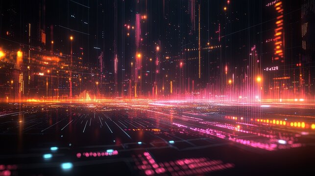 A vibrant scatterplot glowing with dynamic data streams and animated overlays, sleek and engaging 