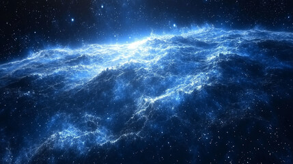 Fototapeta premium hyperspace jump with blue streaks and particles, simulating high-speed travel through a chaotic starfield, embodying the concept of rapid movement through space