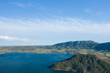 Fototapeta premium Lake Salagou in Europe, France, Occitanie, Herault, Clermont l Herault, in summer, on a sunny day.