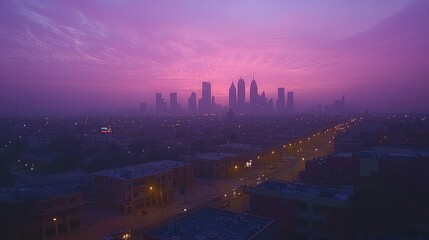 Purple Dawn Cityscape Skyline Sunrise