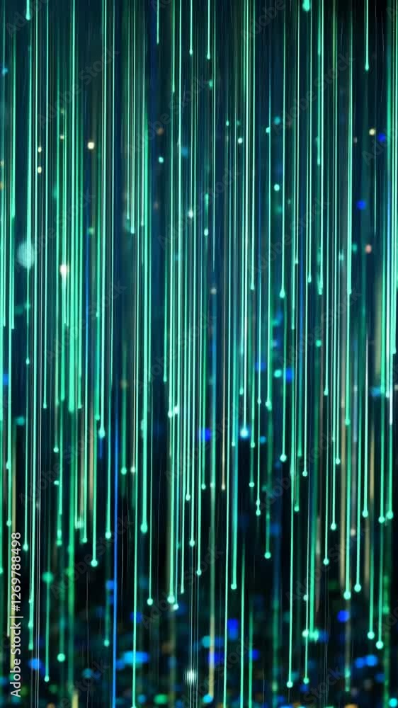 Poster Colorful neon light strands create a mesmerizing visual effect in a dark setting during an evening event