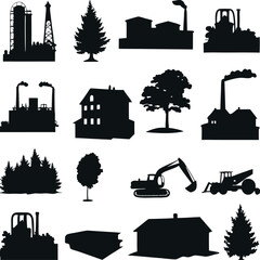 Obraz premium Set consistent factory silhouette black color vector
