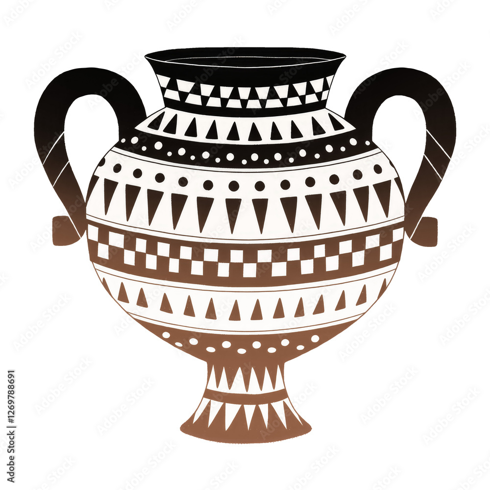 Aufkleber ancient greek amphora with geometric patterns and dual handles on transparency background
