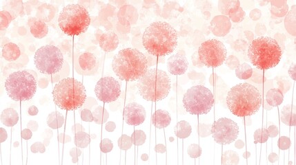 Delicate Watercolor Floral Illustration, Soft Pink Dandelion Flowers on White, Gentle Background