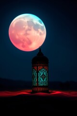 Ornate Lantern Under Pink Moon Desert Night