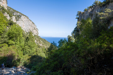 The Sardinian countryside towards Cala Goloritze beach in Baunei in Europe, Italy, Sardinia,...