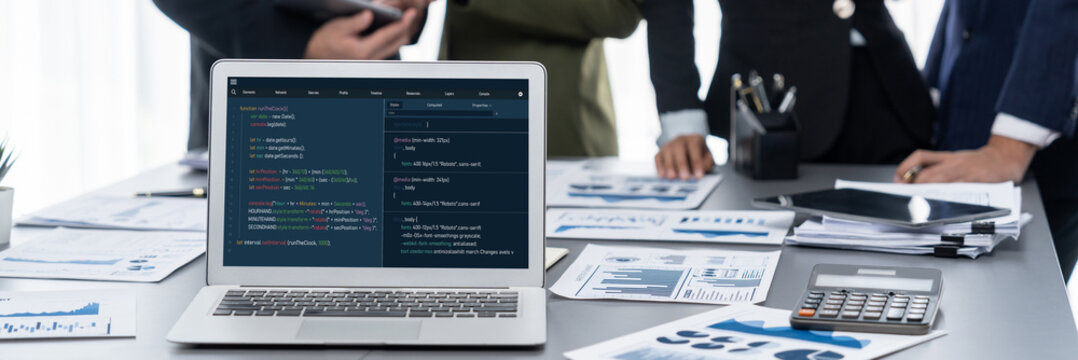 Software development programming on computer screen for brisk application and program coding
