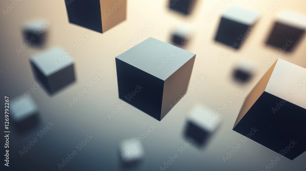 Poster Abstract Image of Floating Cubes in Space