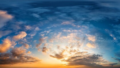 Fototapeta premium panorama background of cloudy blue and orange sky sky texture