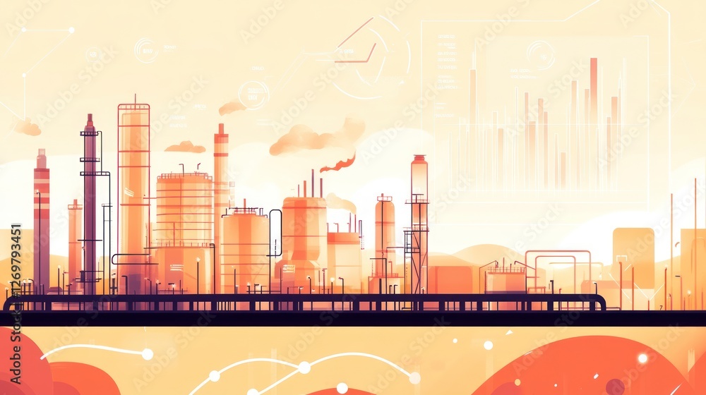 Poster industrial refinery complex with data analytics overlay