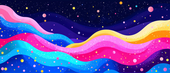 Fototapeta premium Bright abstract waves background with sparkling dots and glowing cosmic energy in deep space