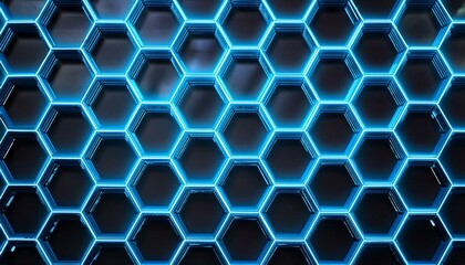 a sleek modern honeycomb pattern with glowing blue neon lines on a dark background signaling technology and connectivity