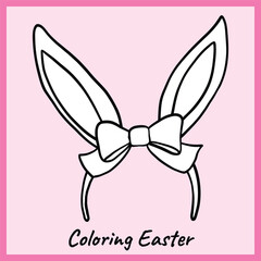 Black and white outline of a bunny ear headband with a bow, perfect for Easter-themed coloring activities. Fun and creative design for kids