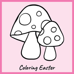Black and white outline of two whimsical spotted mushrooms, perfect for Easter and nature-themed coloring activities. Fun and creative printable for kids and crafts