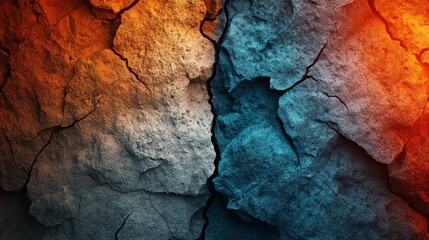 Fototapeta premium The image is a close up of a rock with a blue and orange color scheme