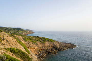 The coast between Alghero and Bosa in Europe, Italy, Sardinia, in summer, on a sunny day.