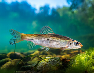 Fototapeta premium gudgeon fish in clear fresh water gobio in natural habitat