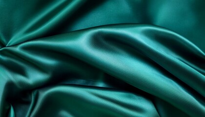 Obraz premium dark teal green silk satin shiny smooth fabric soft folds luxury background with space for design web banner flat lay top view table birthday christmas valentine new year