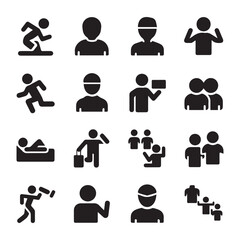 black filled men's icon set silhouette