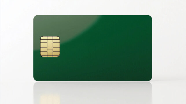 A green , blank Visa card mockup, isolated on a white background, featuring a sleek design, embossed details, and a secure chip integration.