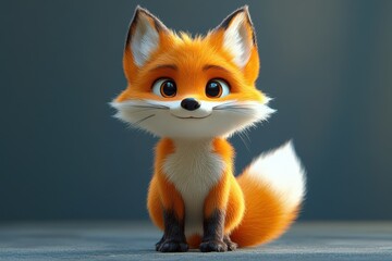 Obraz premium Cute animated fox character sits playfully with a joyful expression in a colorful, imaginative style