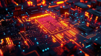 A digital flow chart glowing with vibrant connections, fast and intricate 