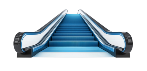 a empty blue escalator isolated on a transparent background