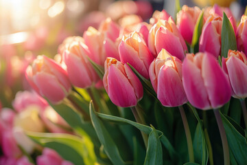 Fototapeta premium Collection of various colorful tulips sold being sold on the market