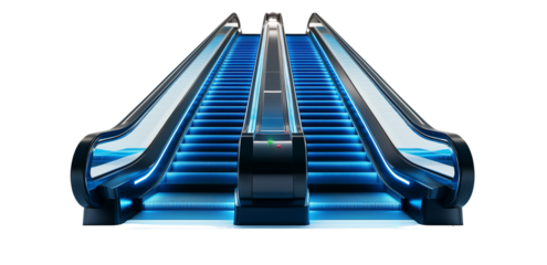 a empty blue escalator isolated on a transparent background