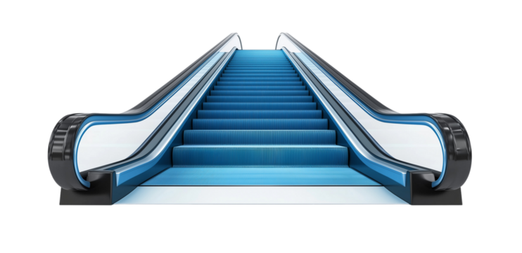 a empty blue escalator isolated on a transparent background