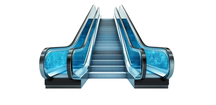 a empty blue escalator isolated on a transparent background