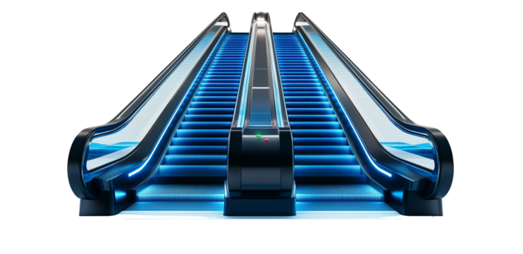 a empty blue escalator isolated on a transparent background - Powered by Adobe