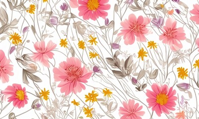 Spring soft flower pattern, soft red, yellow, pink color floral texture background. Pastel colored floral seamless pattern for background, fabric, textile, wallpaper, wedding, banner, decoration.