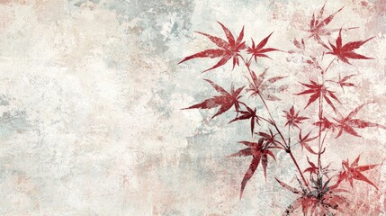 Red maple leaves on textured background, artistic wall decor