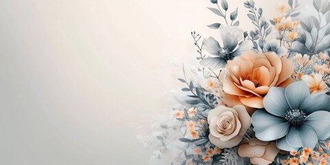 Charming floral bouquet in subtle hues with a soft watercolor effect for a dreamy wedding invitation.
