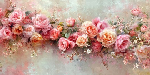 Delicate peonies and roses in a watercolor blend for an elegant wedding invitation set.