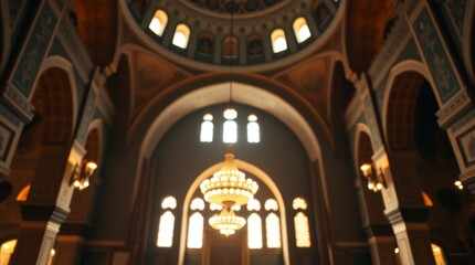 Obraz premium Stunning Mosque Interior with Grand Chandelier and Light