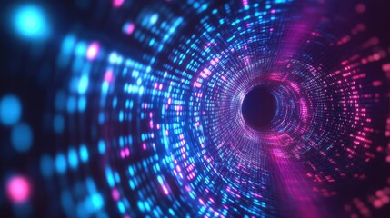 Obraz premium Futuristic data tunnel with glowing blue and magenta digital lights