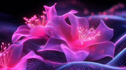 Obraz premium Vibrant pink glowing flowers with abstract mesh effect