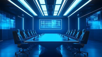 Futuristic High-Tech Conference Room for Business Innovation and Strategy Discussions