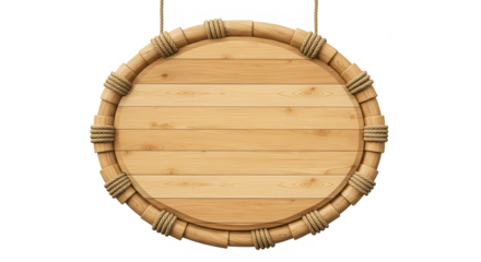 circular wooden board bamboo ropes on transparent background