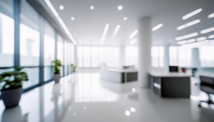 Obraz premium abstract blurred white office room background with bokeh lights at office interior