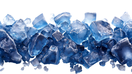 Blue Ice Cubes Frozen Crystal Texture, Cool Winter Background for Drink Themes, isolated on transparent background.