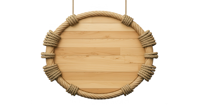 placa de madeira  circular cordas bambu no fundo transparente