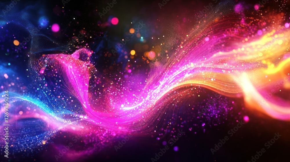 Poster colorful abstract particle wave background with dynamic flowing lines