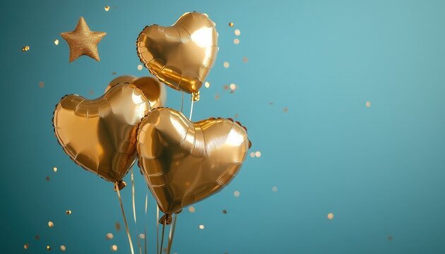 Golden Heart And Gold Balloons: A Star-Studded Celebration For Social Network Friends, Followers, And Web Users To Thank Subscribers And Likers - Powered by Adobe