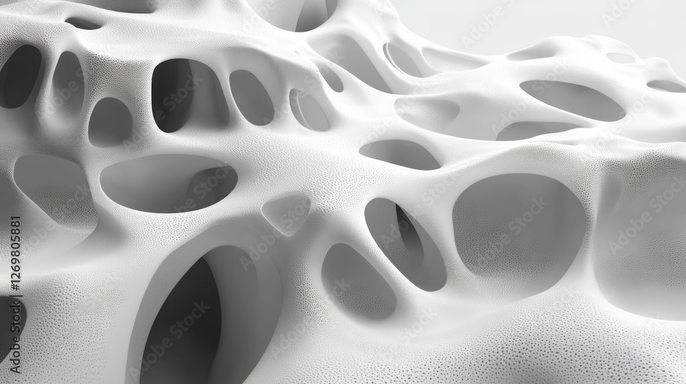 Poster abstract white porous structure with rounded openings and fine texture