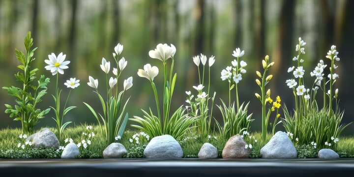 Cartoon Bouquet set various floral arrangements with quaking grasses, rock roses, and snowdrops blossoms.