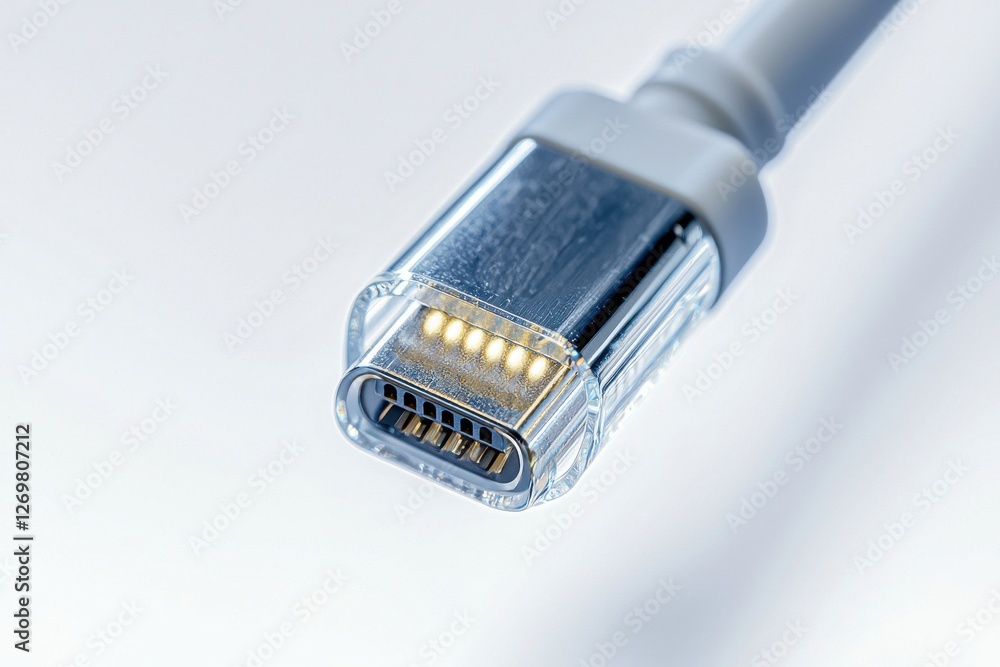 Poster a detailed close-up of a usb type-c connector with a transparent casing revealing its internal struc